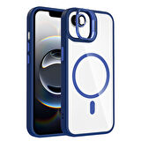iPhone 16E Kılıf Standlı ve Kamera Lens Hediyeli M-Safe Şarj Özellikli UCY Etro Kapak - Lacivert