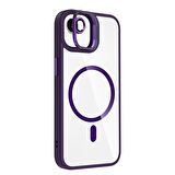 iPhone 16E Kılıf Standlı ve Kamera Lens Hediyeli M-Safe Şarj Özellikli UCY Etro Kapak - Lacivert