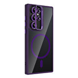 Galaxy S22 Ultra Kılıf Standlı ve Kamera Lens Hediyeli M-Safe Şarj Özellikli ZYL Etro Kapak - Gri