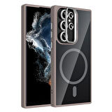 Galaxy S23 Ultra Kılıf Standlı ve Kamera Lens Hediyeli M-Safe Şarj Özellikli Zore Etro Kapak