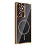 Galaxy S23 Ultra Kılıf Standlı ve Kamera Lens Hediyeli M-Safe Şarj Özellikli SYS Etro Kapak - Laciv