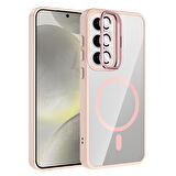 Galaxy S24 FE Kılıf Standlı ve Kamera Lens Hediyeli M-Safe Şarj Özellikli FRMS Etro Kapak - Pembe