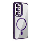 Galaxy S24 FE Kılıf Standlı ve Kamera Lens Hediyeli M-Safe Şarj Özellikli FRMS Etro Kapak - Pembe