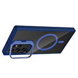 Galaxy S24 Ultra Kılıf Standlı ve Kamera Lens Hediyeli M-Safe Şarj Özellikli SYS Etro Kapak - Gri