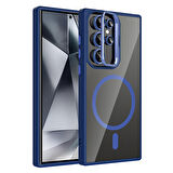 Galaxy S24 Ultra Kılıf Standlı ve Kamera Lens Hediyeli M-Safe Şarj Özellikli MKST Etro Kapak - Laciv