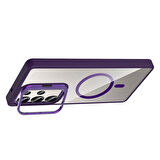 Galaxy S25 Ultra Kılıf Standlı ve Kamera Lens Hediyeli M-Safe Şarj Özellikli KLFS Etro Kapak - Gri