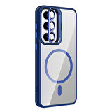 Galaxy S25 Kılıf Standlı ve Kamera Lens Hediyeli M-Safe Şarj Özellikli FRMS Etro Kapak - Derin Mor