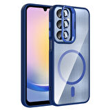 Galaxy A25 Kılıf Standlı ve Kamera Lens Hediyeli M-Safe Şarj Özellikli ALT Etro Kapak - Derin Mor
