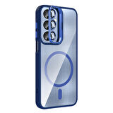 Galaxy A25 Kılıf Standlı ve Kamera Lens Hediyeli M-Safe Şarj Özellikli MKST Etro Kapak - Derin Mor