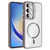 Galaxy A35 Kılıf Standlı ve Kamera Lens Hediyeli M-Safe Şarj Özellikli FRMS Etro Kapak - Gri