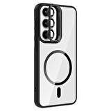 Galaxy A35 Kılıf Standlı ve Kamera Lens Hediyeli M-Safe Şarj Özellikli OMSY Etro Kapak - Lacivert