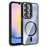 Galaxy A16 Kılıf Standlı ve Kamera Lens Hediyeli M-Safe Şarj Özellikli ZYL Etro Kapak - Siyah