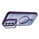 Galaxy A16 Kılıf Standlı ve Kamera Lens Hediyeli M-Safe Şarj Özellikli EFFX Etro Kapak - Derin Mor