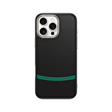 iPhone 16 Pro Kılıf M-safe Şarj Özellikli Karbon Fiber Görünümlü BTBM Antina Kapak - Siyah-Yeşil