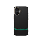 iPhone 16 Plus Kılıf M-safe Şarj Özellikli Karbon Fiber Görünümlü F10T Antina Kapak - Siyah-Gri