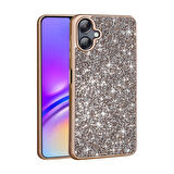 Galaxy A06 Kılıf Parlak Taşlı Tasarım MKST Pırlanta Kapak - Gold