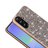 Galaxy A36 Kılıf Parlak Taşlı Tasarım MKST Pırlanta Kapak - Beyaz
