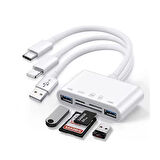 Zore All Round 5in1 Type-C & Lightning & USB Çıkışlı OTG Hafıza Kart Okuyucu