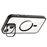 iPhone 13 Kılıf Standlı ve Kamera Lens Hediyeli M-Safe Şarj Özellikli MKST Etro Kapak - Siyah