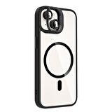 iPhone 13 Kılıf Standlı ve Kamera Lens Hediyeli M-Safe Şarj Özellikli ALT Etro Kapak - Lacivert