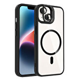 iPhone 13 Kılıf Standlı ve Kamera Lens Hediyeli M-Safe Şarj Özellikli KLFS Etro Kapak - Lacivert