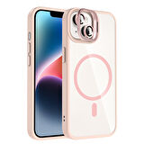 iPhone 13 Kılıf Standlı ve Kamera Lens Hediyeli M-Safe Şarj Özellikli FRMS Etro Kapak - Pembe