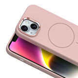 iPhone 14 Kılıf M-Safe Şarj Özellikli Metal Kamera Çerçeveli FRMS Edi Silikon Kapak - Lacivert