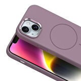 iPhone 14 Kılıf M-Safe Şarj Özellikli Metal Kamera Çerçeveli FRMS Edi Silikon Kapak - Koyu Gri