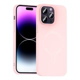iPhone 14 Pro Max Kılıf M-Safe Şarj Özellikli Kamera Korumalı MKST Elio Sert PC Kapak - Açık Pembe