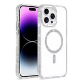 iPhone 14 Pro Max Kılıf Premium Magsafe Şarj Özellikli Şeffaf Kenari Taşli Simli Tera Silikon Kapak