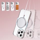 iPhone 14 Pro Max Kılıf Premium Magsafe Şarj Özellikli Şeffaf Kenari Taşli Simli Tera Silikon Kapak