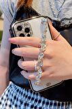 iPhone 12 Pro Max Kılıf Şeffaf Bileklik Zincirli Taş Desenli