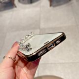 iPhone 12 Pro Max Kılıf Şeffaf Bileklik Zincirli Taş Desenli