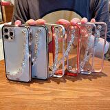 iPhone 12 Pro Max Kılıf Şeffaf Bileklik Zincirli Taş Desenli