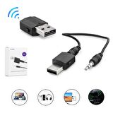 Hadron BT600 3.5mm AUX Bağlantılı USB Güç Beslemeli Bluetooth v5.0 Verici Alıcı Adaptör - Siyah