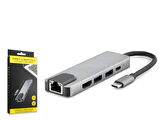 Hadron HDX7831 Type-C - 2xUSB 3.0 + Type-C + HDMI 4K 30Hz + 10/100 Ethernet Lan 5in1 Dönüştürücü Adaptör - Gri