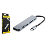 Hadron HDX7835 Type-C - 3xUSB 3.0 + Type-C + HDMI 4K + Kart Okuyucu 7in1 Dönüştürücü Adaptör - Gri