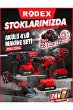 Rodex 4'lü Makine Seti 20V 3x4.0Ah Li-Ion D.Matkap 45Nm D.Somun Sıkma 300Nm Kırıcı Delici 2.5J Avuç Taşlama 125Mm AksesuarlI BMC