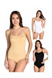 Kadın Karışık Renk 3'lü Paket  İp Askılı likralı Kancalı Çıtçıtlı Body ELF568T0148CCM3
