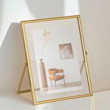 Porsima DHZ90102 Altın Metal Modern Dekoratif Cam Fotoğraf Çerçevesi Masa Duvar Fotoğraf Çerçevesi 18x22cm