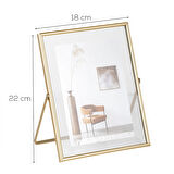 Porsima DHZ90102 Altın Metal Modern Dekoratif Cam Fotoğraf Çerçevesi Masa Duvar Fotoğraf Çerçevesi 18x22cm
