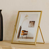 Porsima DHZ90103 Altın Metal Modern Dekoratif Cam Fotoğraf Çerçevesi Masa Duvar Fotoğraf Çerçevesi 20x25cm