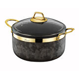 Royal Stone 9 Parça Yanmaz Yapışmaz Taş Dokulu  Kumtaşı Altın Tencere Seti
