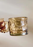 6lı Cam Fincan Seti - Boncuklu Kulp Çay Bardağı Takımı - 100 ML - Taş Desen