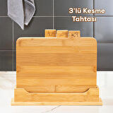 Porsima 16668 Piero Bambu 3' lü Standlı Kesme Tahtası Seti Kesim Panosu Ahşap Kesme Tahtası 32cm