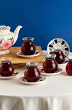 Perotti 17902 Laleli 12 Parça 6 Kişilik Çay Seti – 210 ml Borosilikat Cam Tombik Bardak ve Porselen Çay Tabağı Takımı