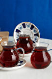 Perotti 17903 Laleli 12 Parça 6 Kişilik Çay Seti – 210 ml Borosilikat Cam Kulplu Tombik Bardak ve Porselen Çay Tabağı Takımı