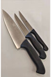 Sürdövbisa 3'lü Şef Bıçaklı Mutfak Seti Siyah Plastik Sap