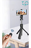 Selfie Çubuğu Tripod Siyah Kumandalı Bluetoothlu TP-1019