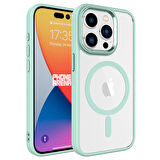 Apple iPhone 15 Pro Max Kılıf Renkli Kenar Şeffaf Kamera Çevresi Metal Magsafe TPU Silikon